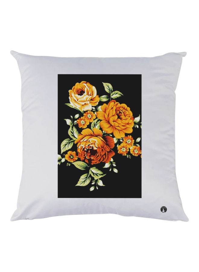 بي بي وسادة زينة مطبوع عليها رسمة ورود أبيض/أسود/برتقالي 30x30سم