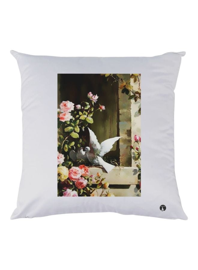 BP Roses Printed Throw Pillow White/Beige/Pink 30x30cm
