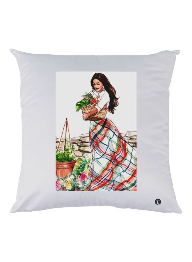 بي بي وسادة زينة بطبعة على شكل سيدة أبيض/أخضر/أحمر 30x30سم