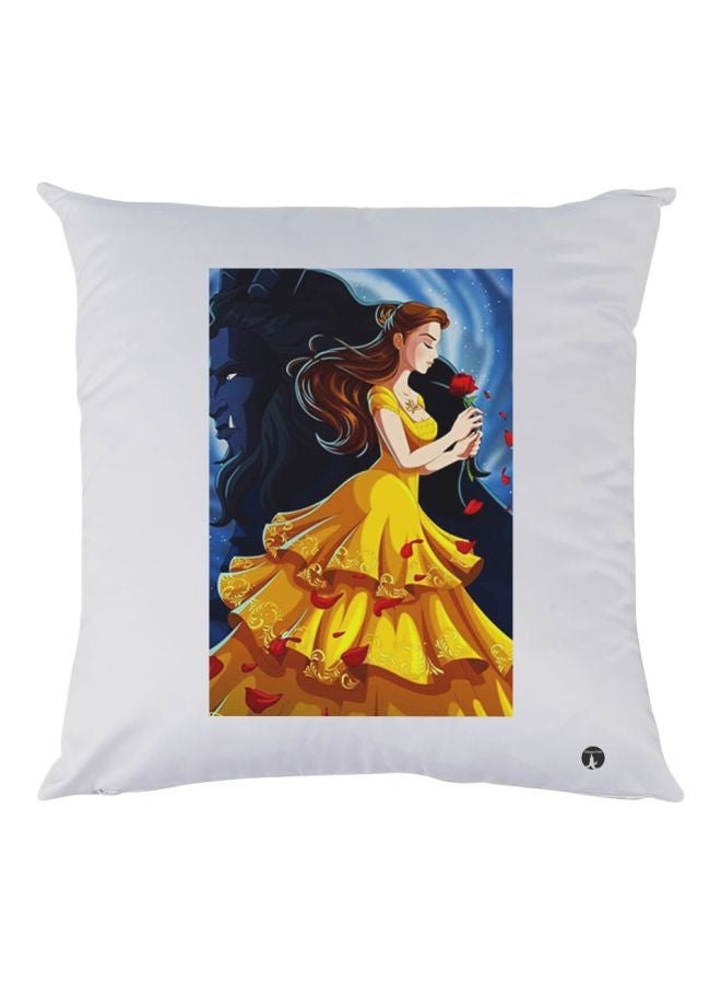 BP Beauty And The Beast Printed Throw Pillow White/Yellow/Blue 30x30cm