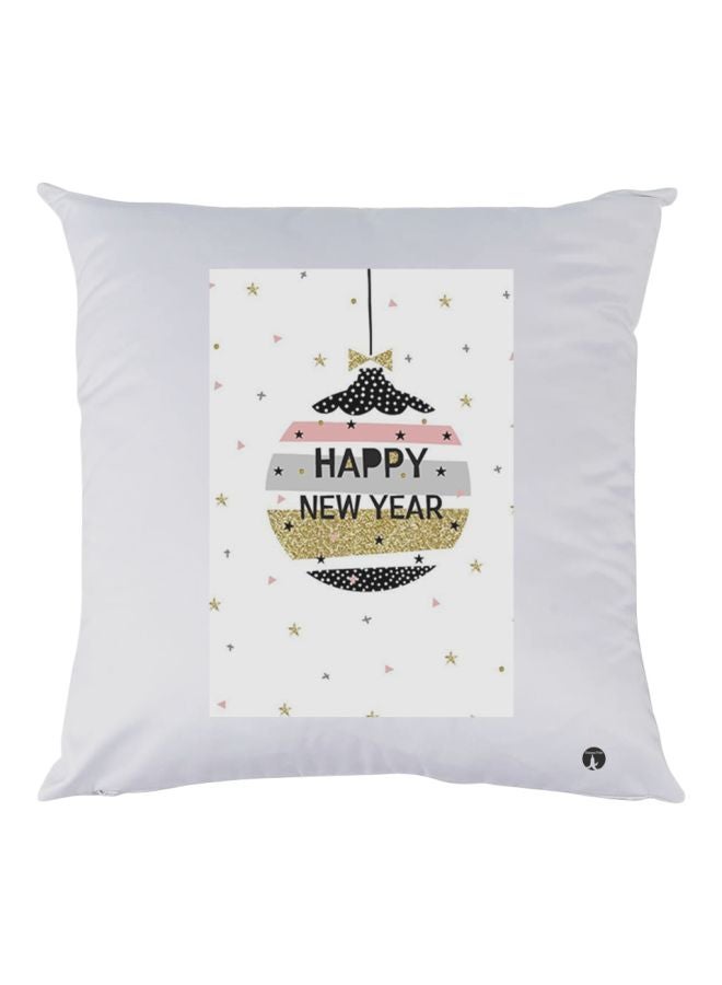 BP Happy New Year Printed Throw Pillow White/Black/Gold 30x30cm