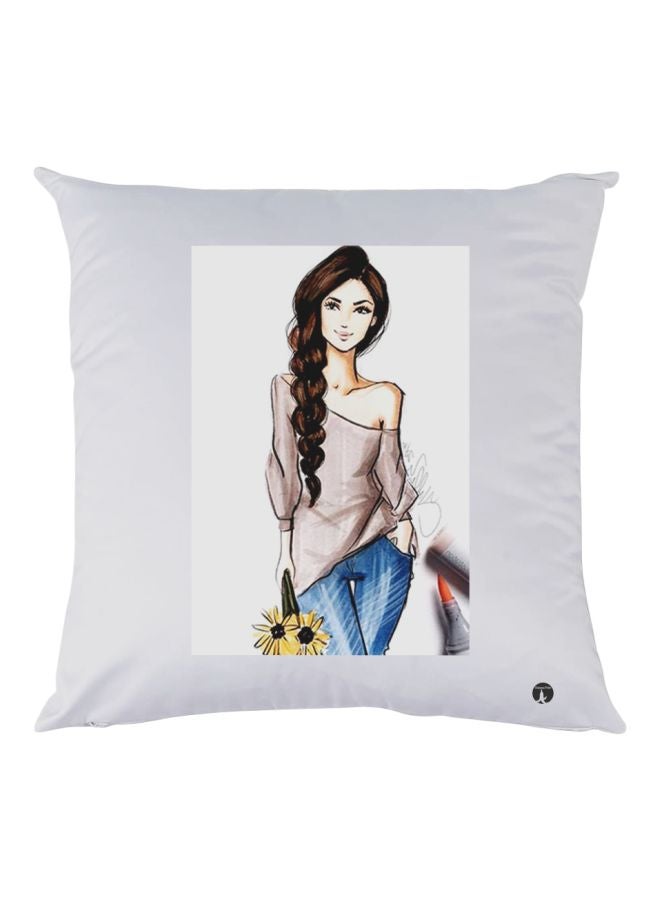 بي بي وسادة زينة بطبعة على شكل سيدة أبيض/بني/أزرق 30x30سم