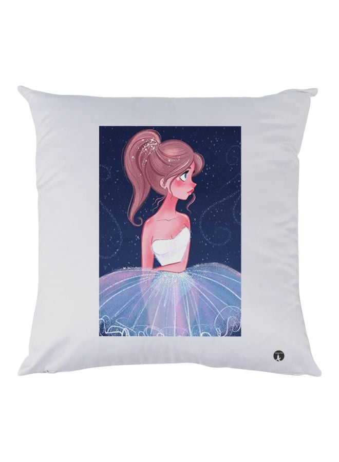 BP Cartoon Girl Printed Throw Pillow White/Blue/Pink 30x30cm
