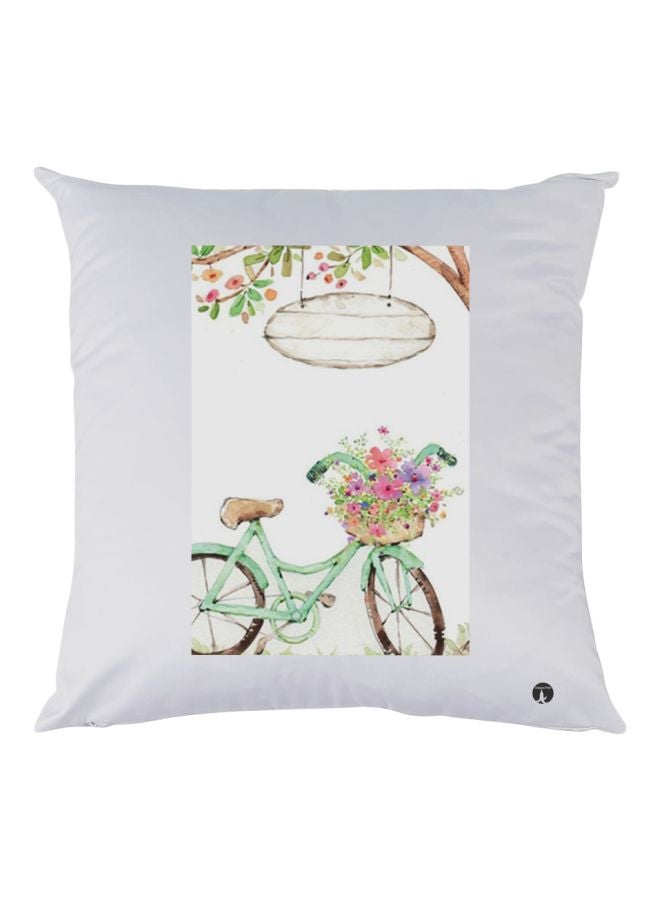 BP Bicycle With Flower Printed Throw Pillow White/Green/Pink 30x30cm