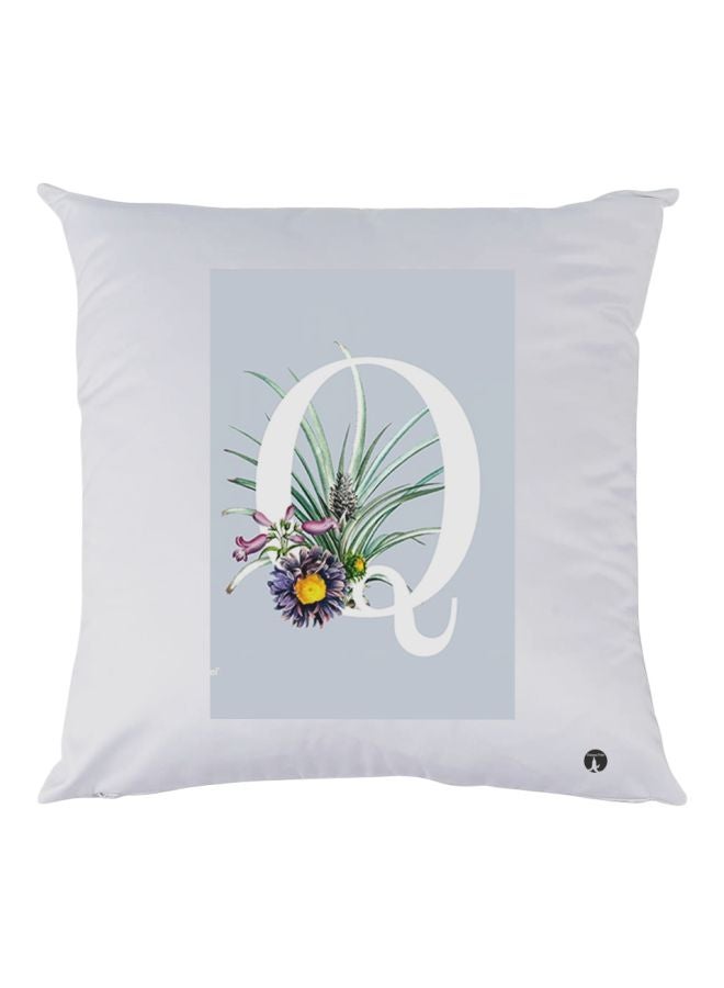 BP Q Letter Printed Throw Pillow White/Blue/Green 30x30cm