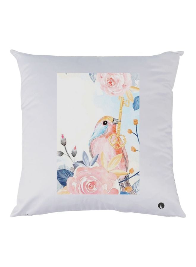 BP Bird With Rose Printed Throw Pillow White/Pink/Yellow 30x30cm