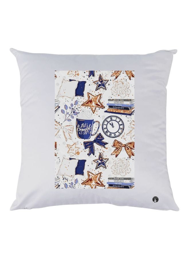 BP Stars And Bow Printed Throw Pillow White/Blue/Brown 30x30cm