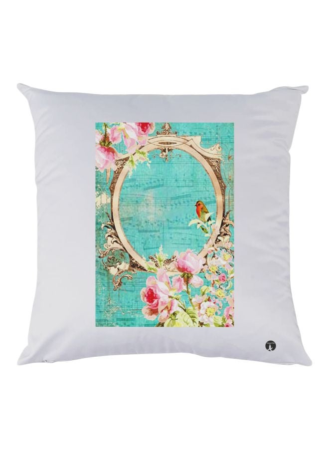 BP Roses Printed Throw Pillow White/Turquoise/Pink 30x30cm
