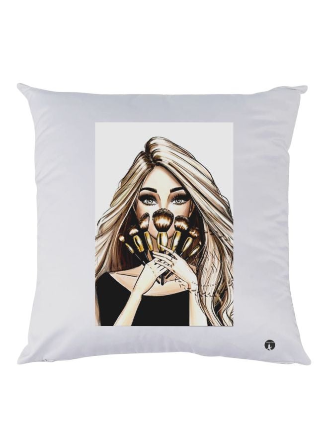 بي بي وسادة زينة بطبعة امرأة أبيض/بيج/أسود 30x30سم