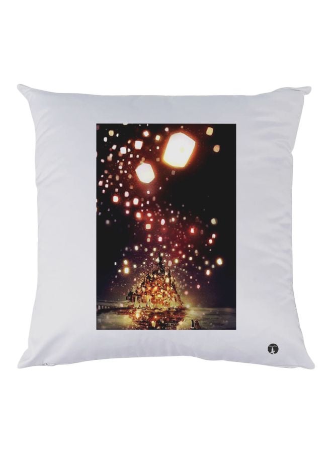 بي بي وسادة زينة مزينة بطبعة فانوس أبيض/أسود/أصفر