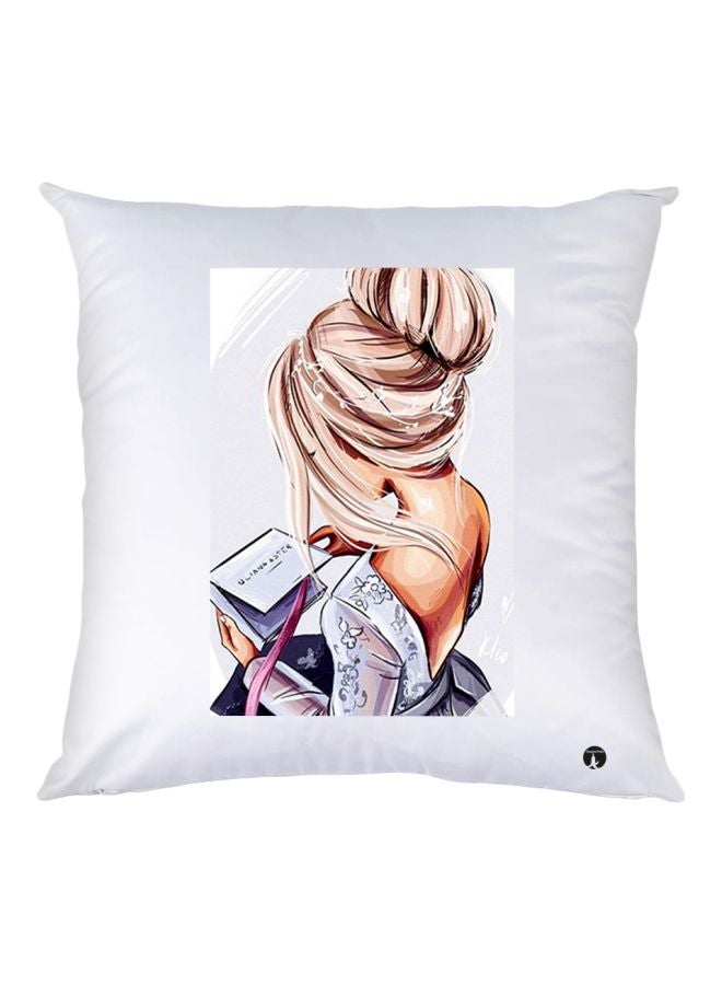BP Cartoon Girl Printed Decorative Throw Pillow White/Pink/Blue 30x30cm