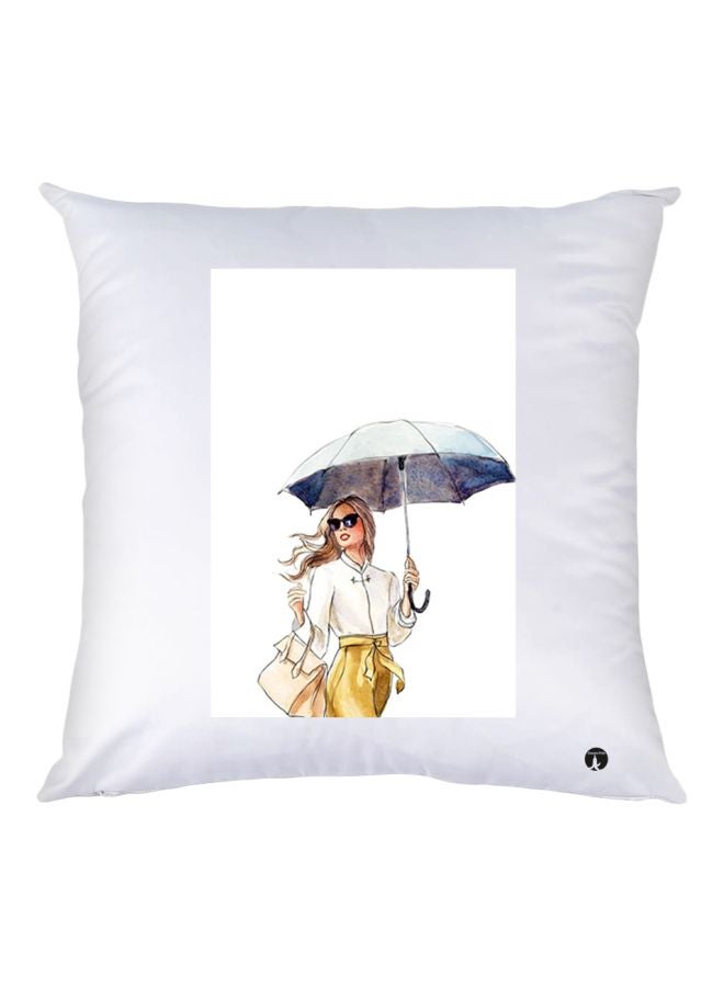 BP Cartoon Girl Printed Decorative Throw Pillow White/Yellow 30x30cm