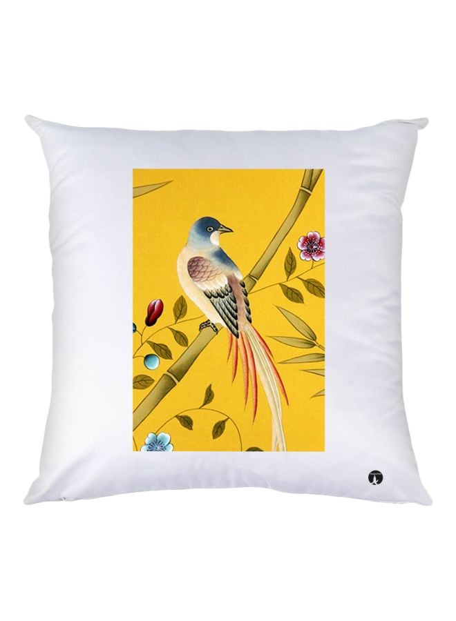 BP Bird Printed Decorative Throw Pillow White/Yellow 30x30cm