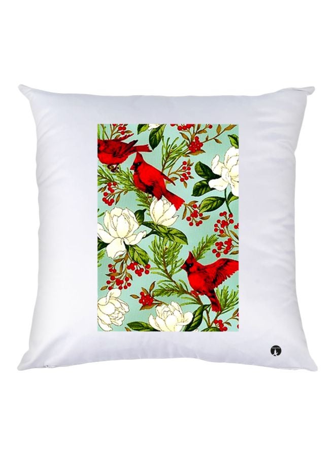 BP Flowers Printed Decorative Throw Pillow White/Red/Green 30x30cm