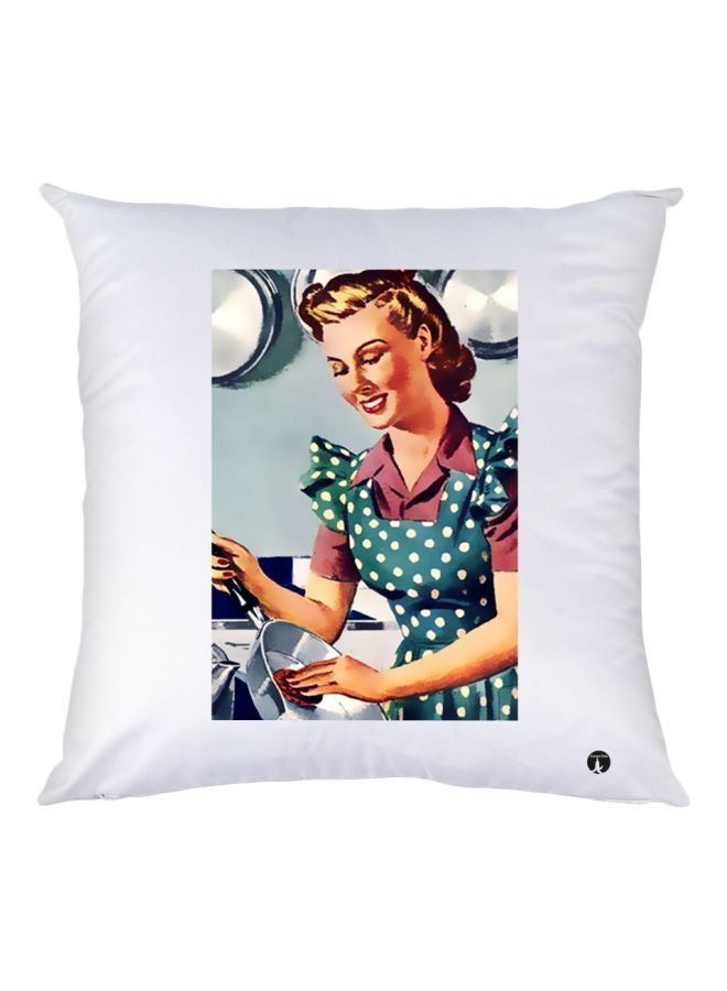 BP Cartoon Girl Printed Decorative Throw Pillow White/Blue/Pink 30x30cm