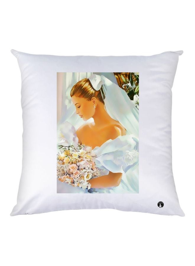 BP Bride Printed Decorative Throw Pillow White/Brown 30x30cm