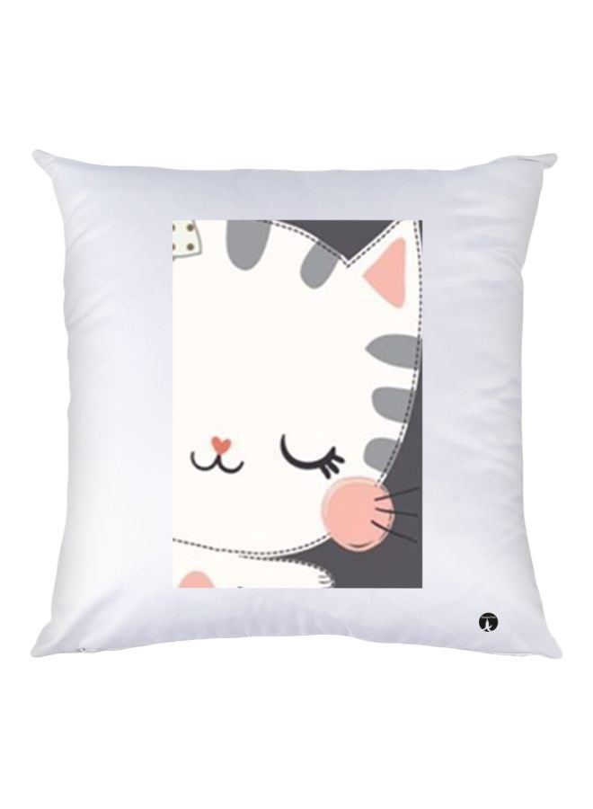 BP Cat Printed Decorative Throw Pillow White/Grey 30x30cm