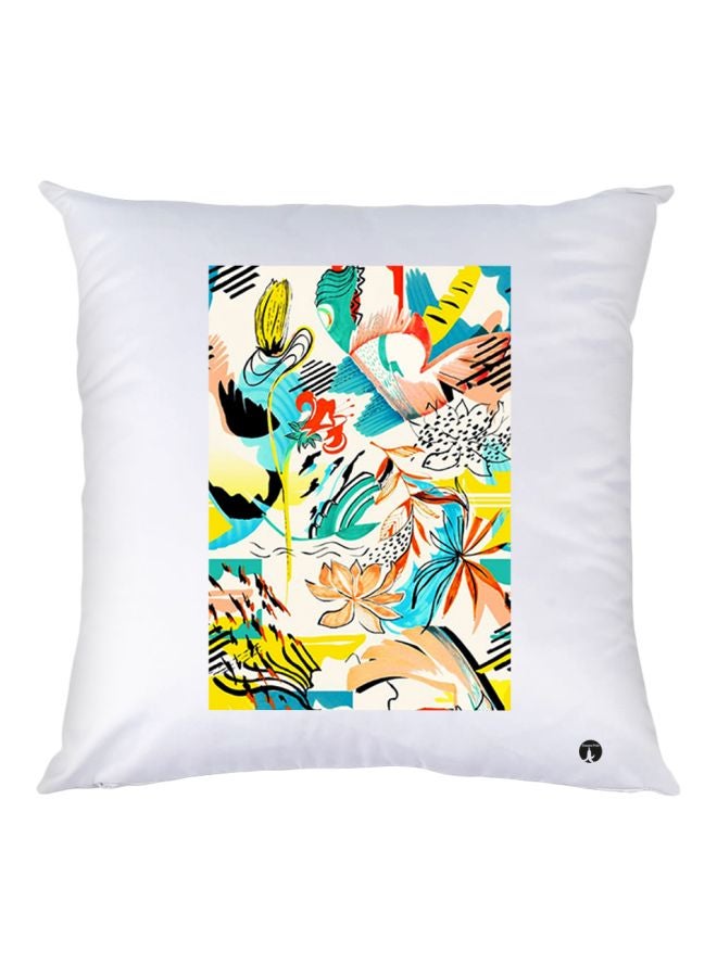 بي بي وسادة زينة مزينة بطبعة رسمة تجريدية أبيض/أصفر/أزرق 30x30سم