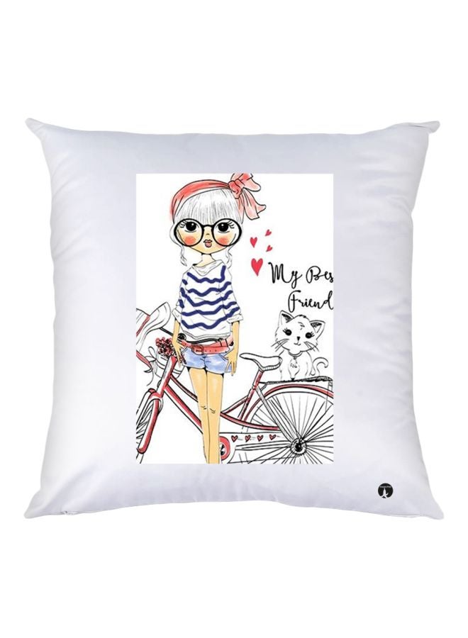 BP Girl Printed Throw Pillow White/Black/Blue 30x30cm