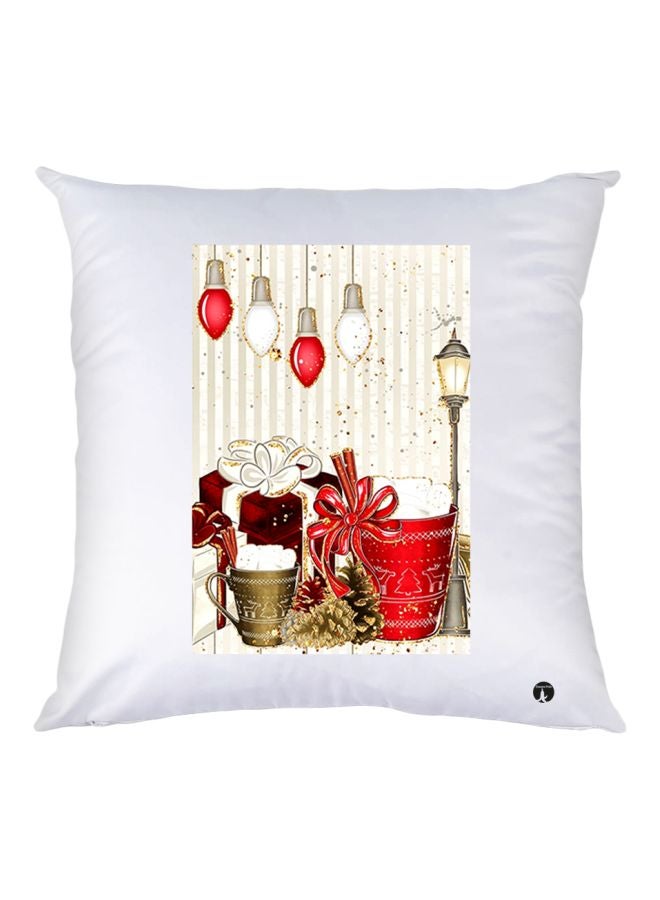 BP Gift Printed Throw Pillow White/Red/Gold 30x30cm
