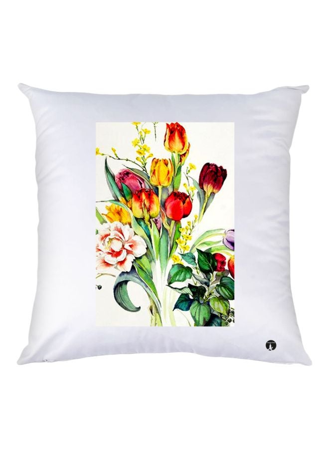 BP Floral Printed Throw Pillow White/Red/Green 30x30cm