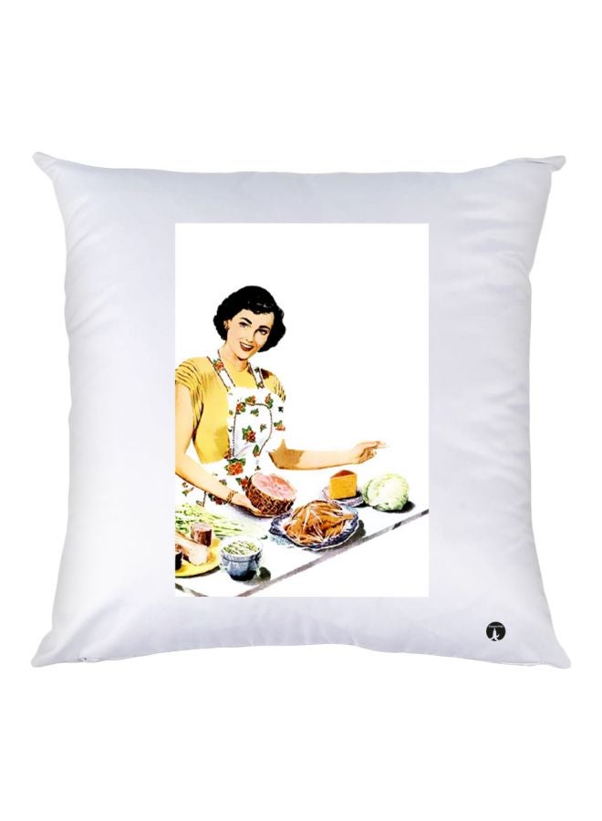 بي بي وسادة زينة بطبعة امرأة أبيض/أسود/أصفر 30x30سم