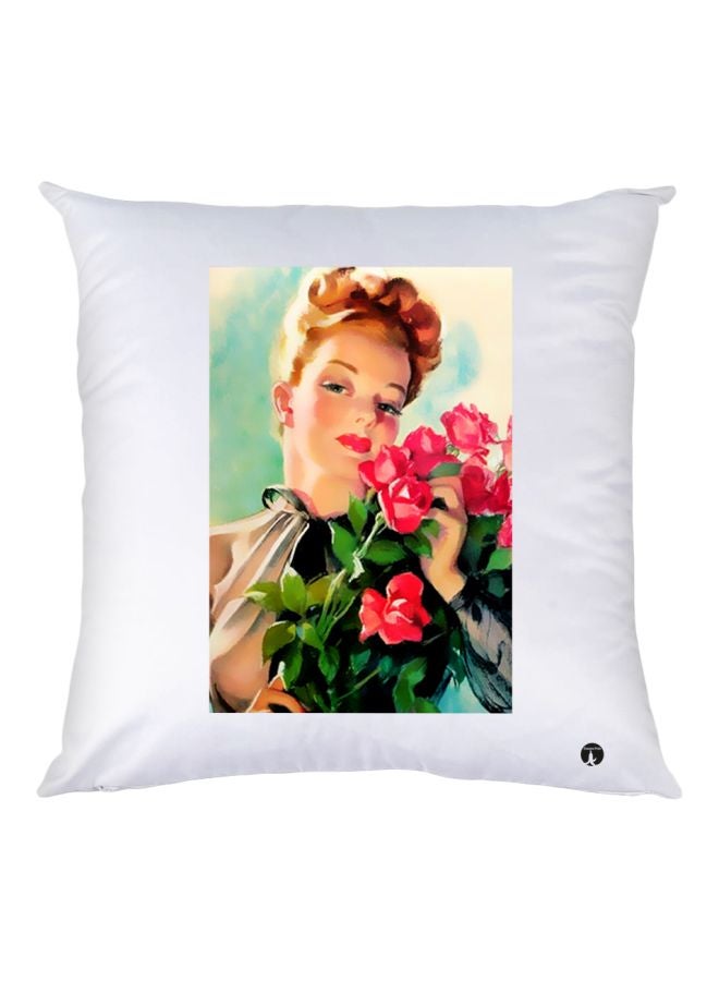 BP Woman Printed Throw Pillow White/Pink/Green 30x30cm