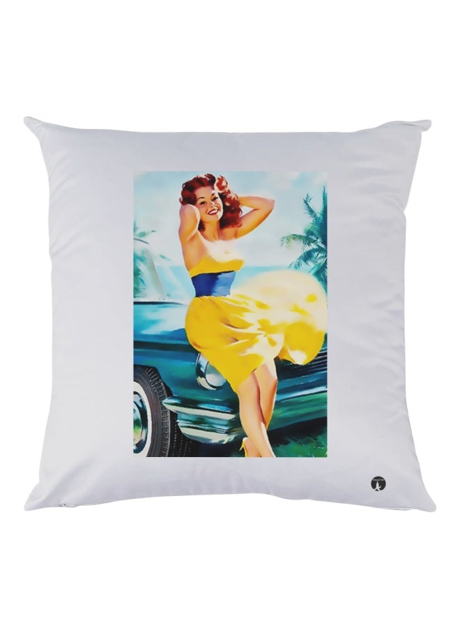 BP Decorative Printed Throw Pillow White/Yellow 30x30cm