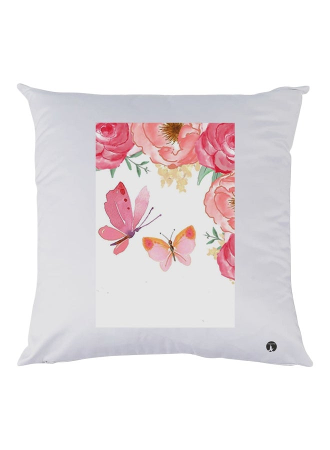 BP Decorative Printed Throw Pillow White/Pink/Green 30x30cm
