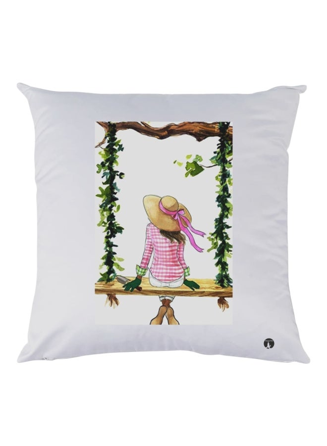 بي بي وسادة ديكور مزينة بطبعات أبيض/وردي/أخضر 30x30سم