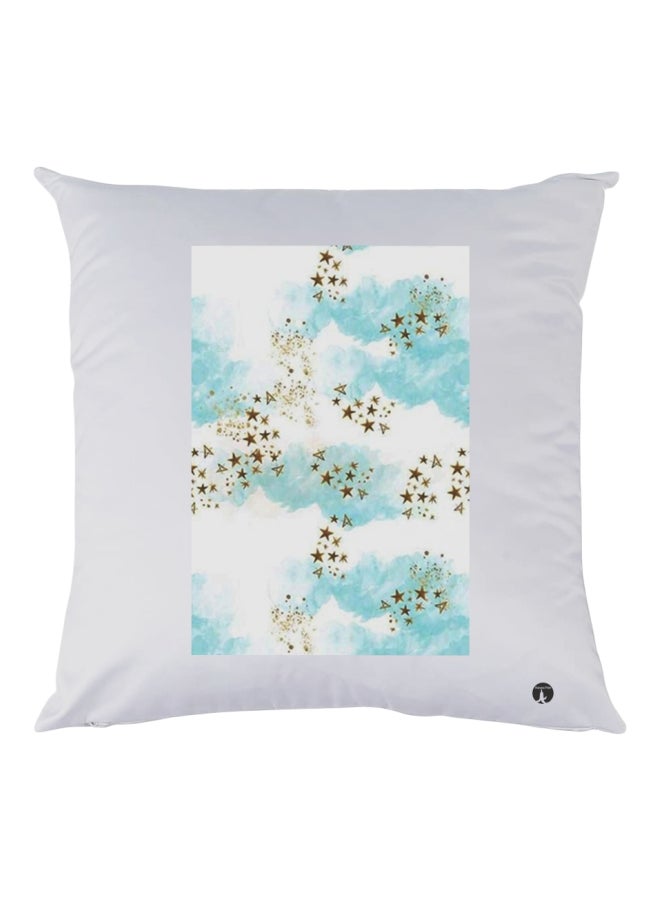 BP Decorative Printed Throw Pillow White/Blue/Gold 30x30cm