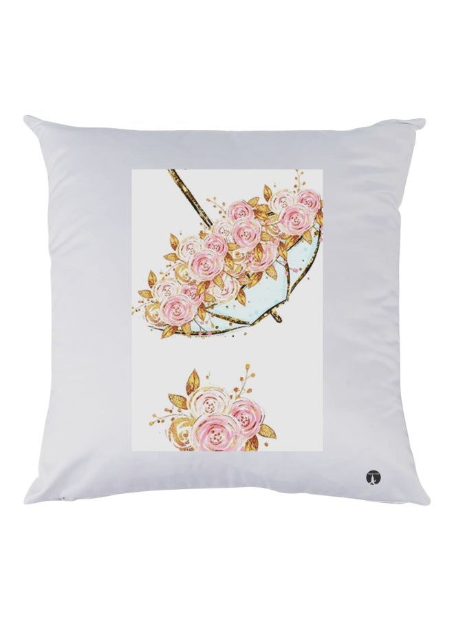 بي بي وسادة ديكور مزينة بطبعات أبيض/وردي/ذهبي 30x30سم