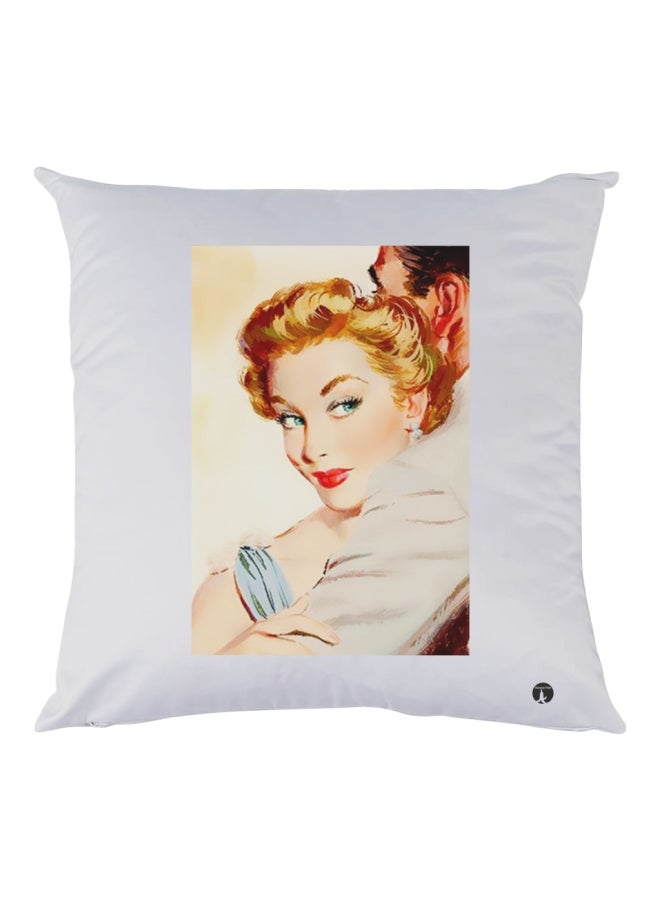 BP Girl Printed Decorative Throw Pillow White/Brown/Beige 30x30cm