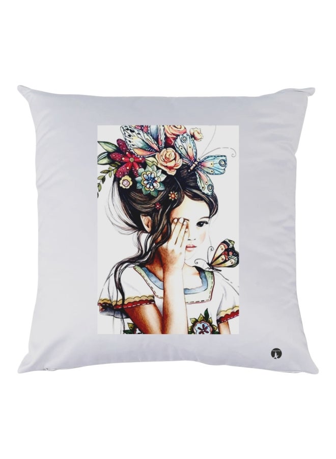 بي بي وسادة زينة للديكور مزينة برسمة فتاة أبيض/أزرق/أحمر 30x30سم