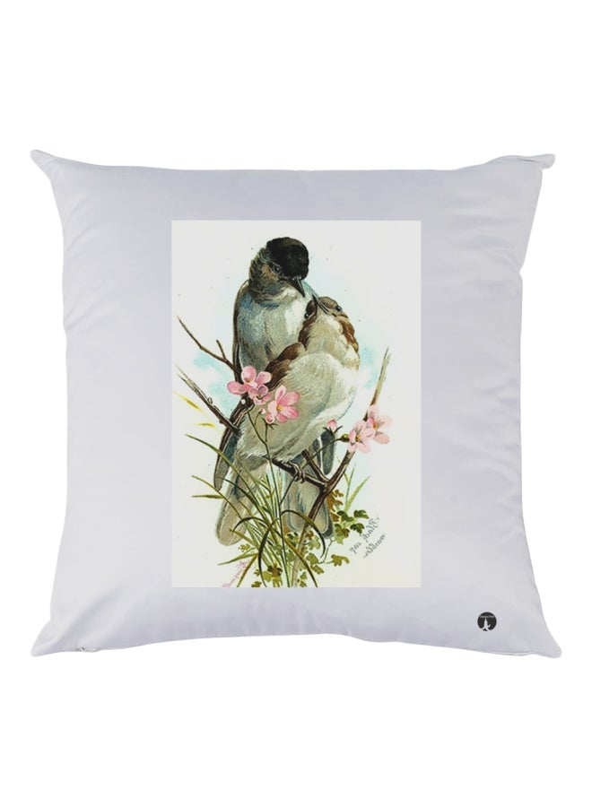 BP Bird Printed Decorative Throw Pillow White/Green/Pink 30x30cm