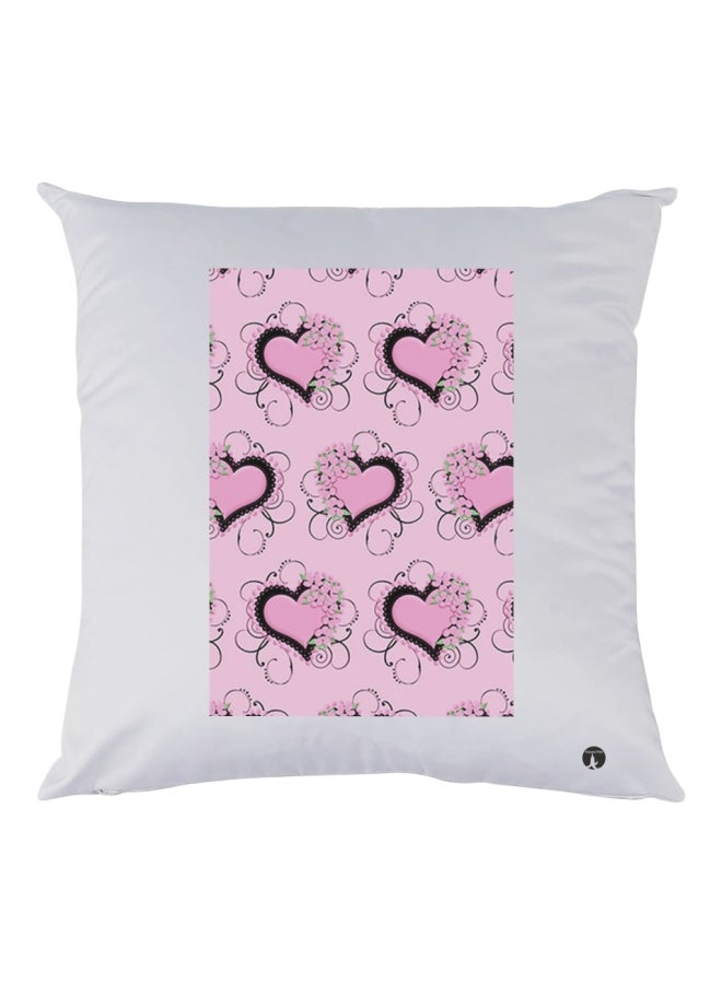 بي بي وسادة زينة للديكور مزينة بطبعة قلوب أبيض/وردي/أسود 30x30سم