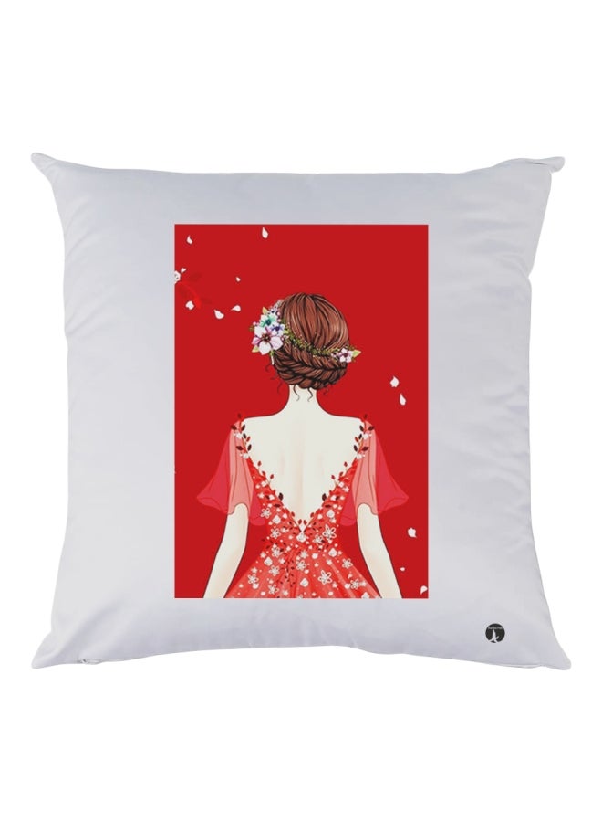 بي بي وسادة زينة للديكور مزينة برسمة فتاة أبيض/أحمر/بني 30x30سم