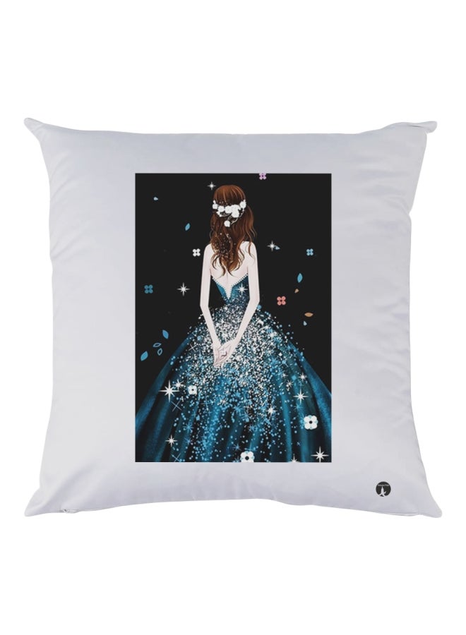 بي بي وسادة زينة بطبعة فتاة ترتدي فستاناً أبيض/ أزرق/ أسود 30x30سم