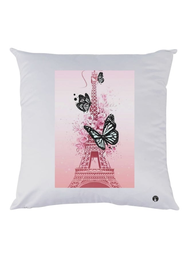 بي بي وسادة زينة بطبعة برج إيفل أبيض/وردي/أسود 30x30سم