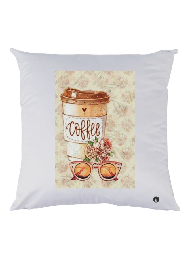 BP Coffee Printed Decorative Throw Pillow White/Brown/Beige 30x30cm
