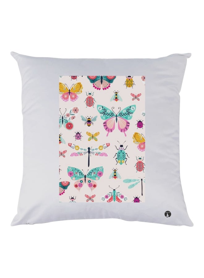 بي بي وسادة زينة بطبعة حشرات أبيض/أزرق/وردي 30x30سم