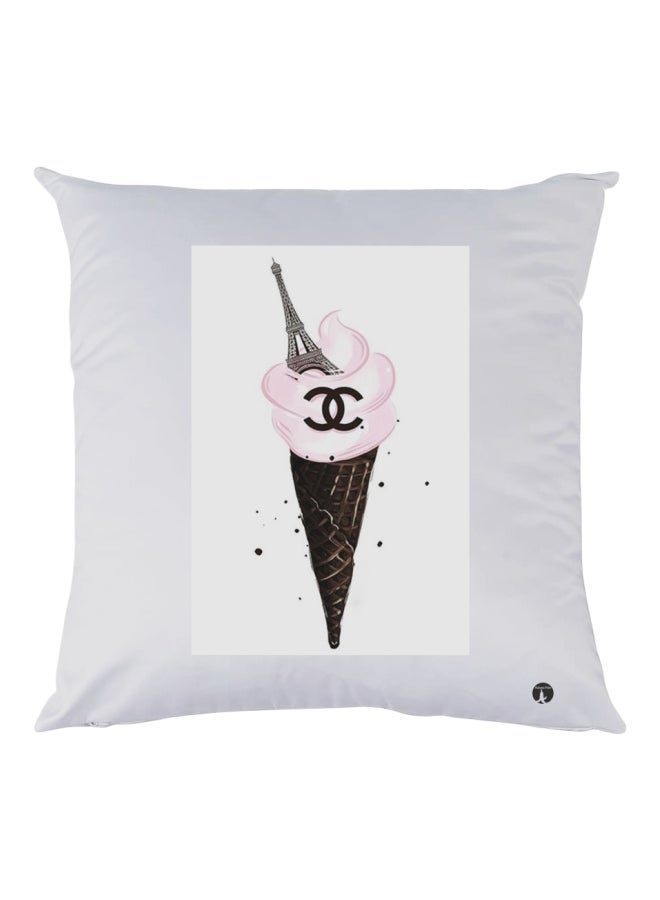 بي بي وسادة زينة مطبوع عليها صورة برج إيفل على مخروط آيس كريم أبيض/وردي/بني 30x30سم
