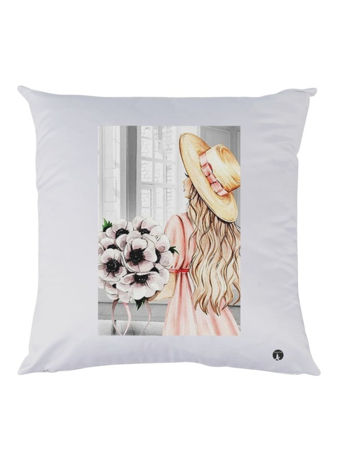 BP Decorative Printed Throw Pillow White/Beige/Pink 30x30cm