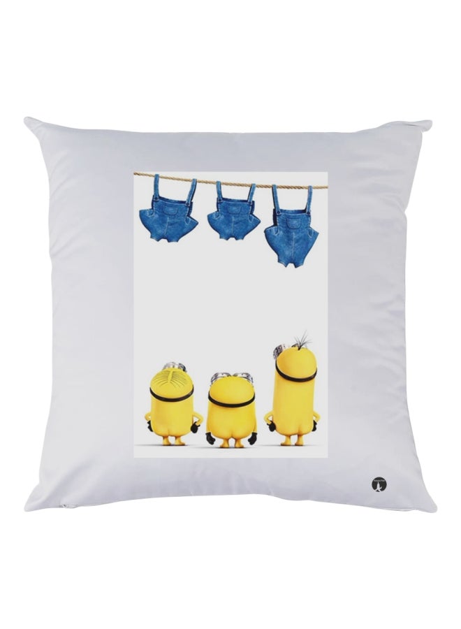 بي بي وسادة زينة بطبعة شخصية مينيونز أبيض/أصفر/أزرق 30x30سم