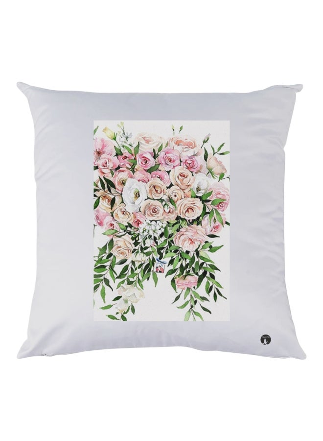 BP Floral Printed Throw Pillow White/Beige/Pink 30x30cm