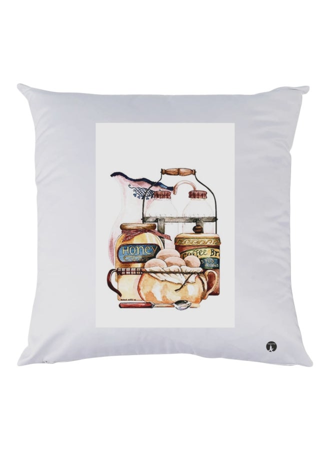 بي بي وسادة ديكور مزينة بطبعات أبيض/بيج/بني 30x30سم