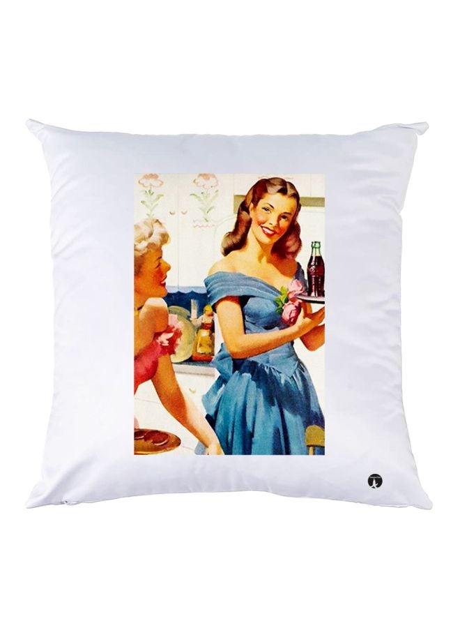 BP Decorative Printed Throw Pillow White/Blue/Beige 30x30cm