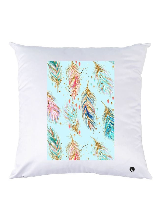 بي بي وسادة زينة بطبعة رسمة ريش أبيض/أزرق/أصفر 30x30سم