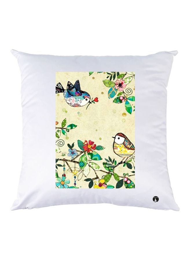 بي بي وسادة زينة بطبعة طيور أبيض/أصفر/أخضر 30x30سم