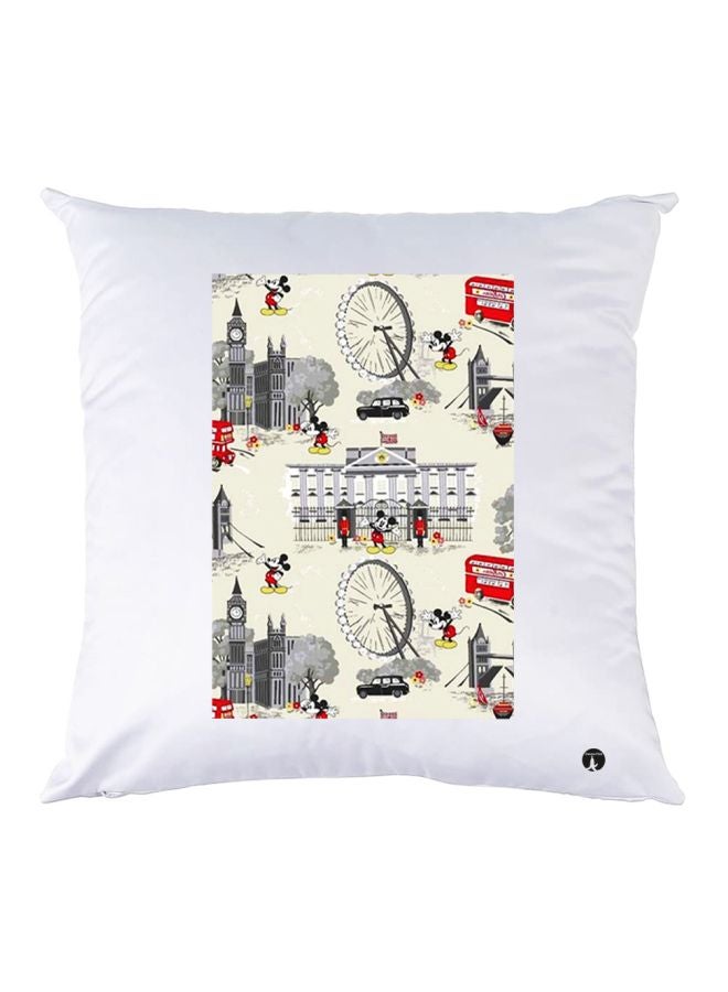 بي بي وسادة زينة مزينة بطبعة ميكي ماوس أبيض/أصفر/رمادي 30x30سم